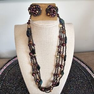 Vintage Elegant Multicolor Beaded Necklace‎ and Earring Set